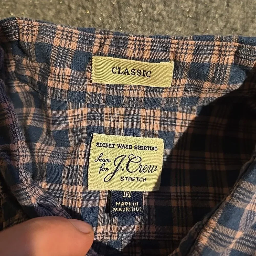 J Crew Shirt Mens Medium Blue/Pink Plaid Classic Fit Long Sleeve Button Down
